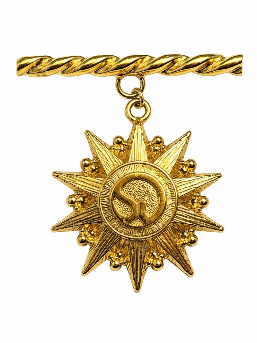 Vintage St. John Gold-Tone Sunburst Medal Brooch
